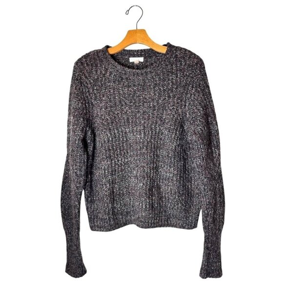 Leith Sweater Women Small Gray Purple Chunky Knit Wool Mohair Blend Crew Neck - Picture 1 of 7